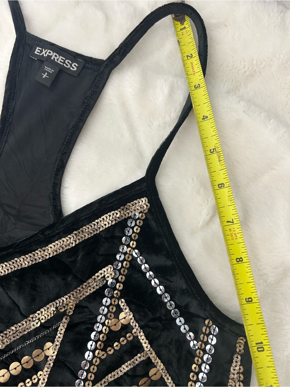 Express Black Tank Top with Gold & Silver Sequin Geometric Design - Picture 4 of 9